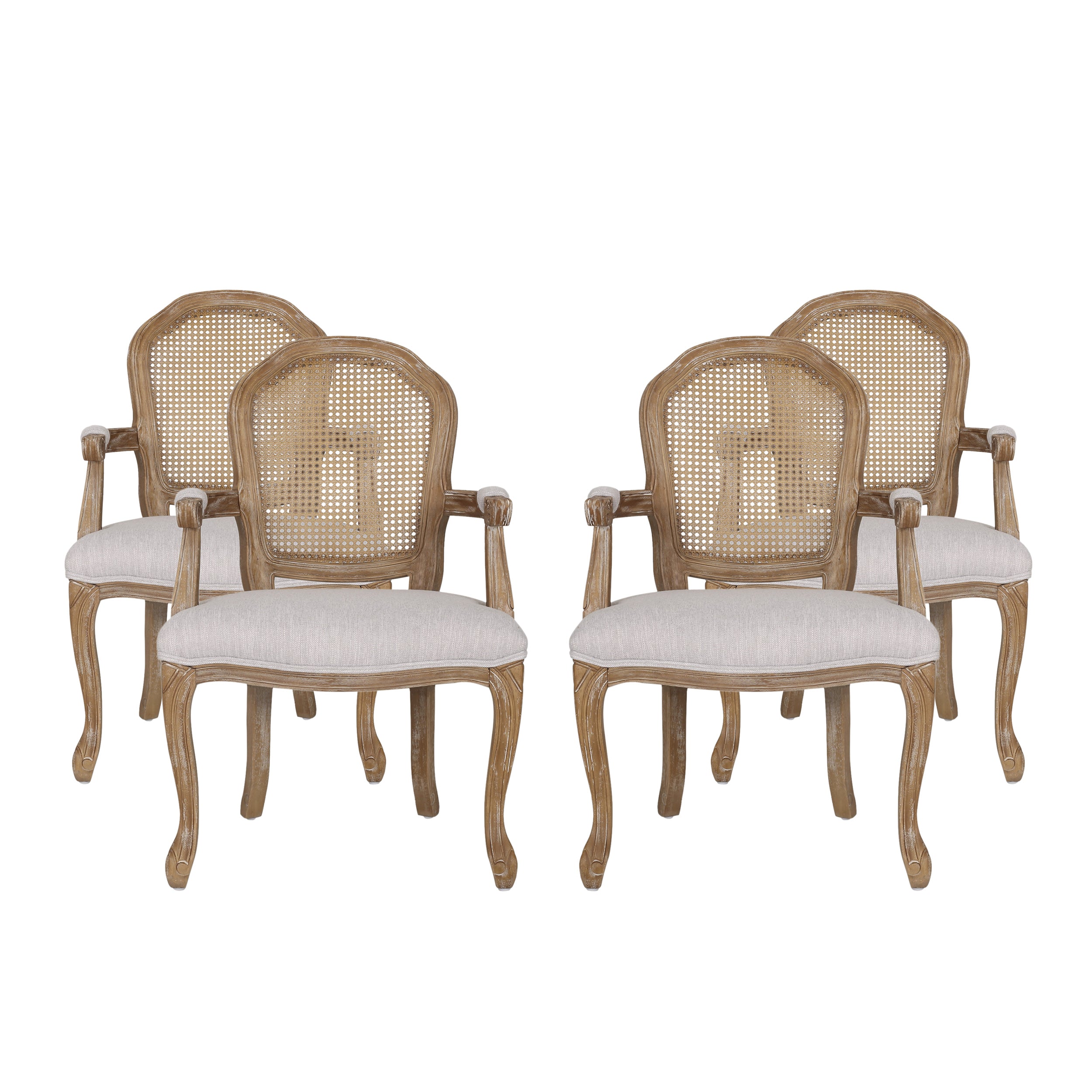 Mariette French Country Wood and Cane Upholstered Dining Chair, Set of 4