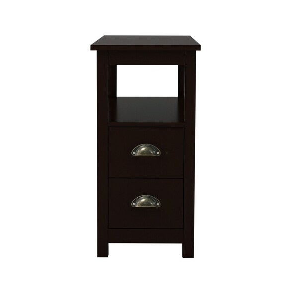 Merax Narrow Nightstand with Open Shelf and Two Drawers - - 33239940