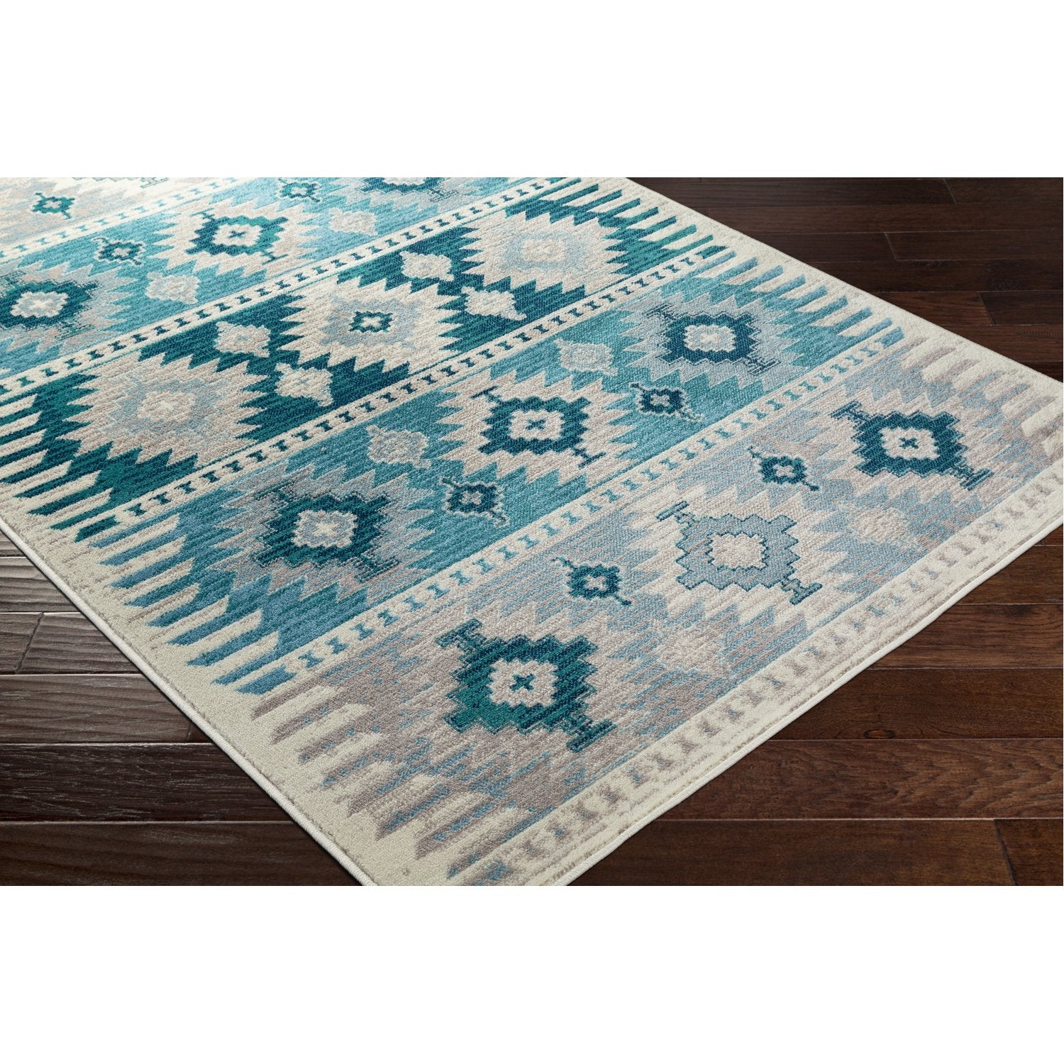 Paramount Rug in Aqua, Teal, Dark Blue, Light Gray, Cream