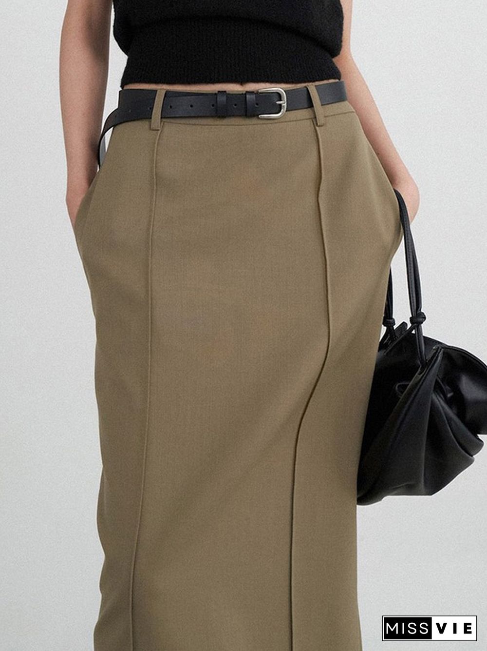 High Waisted Loose Solid Color Split-Back Skirts Bottoms