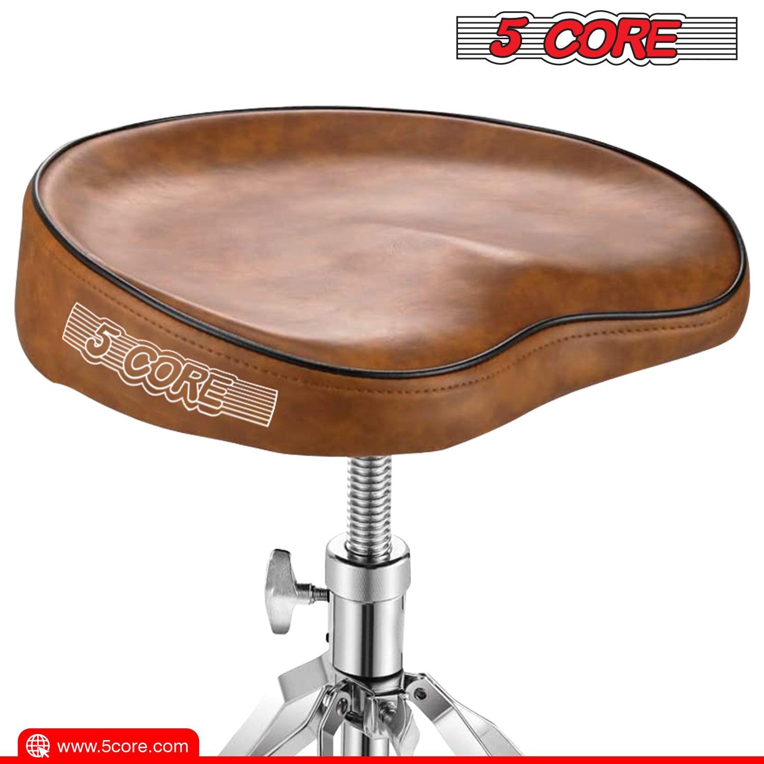 5 Core Drum Throne Saddle Brown| Height Adjustable Padded Comfortable Drum Seat| Stools Chair Style with Double Braced Anti-Slip Feet, Comfortable Seat for Drummers, Guitar Players- DS CH BR SDL