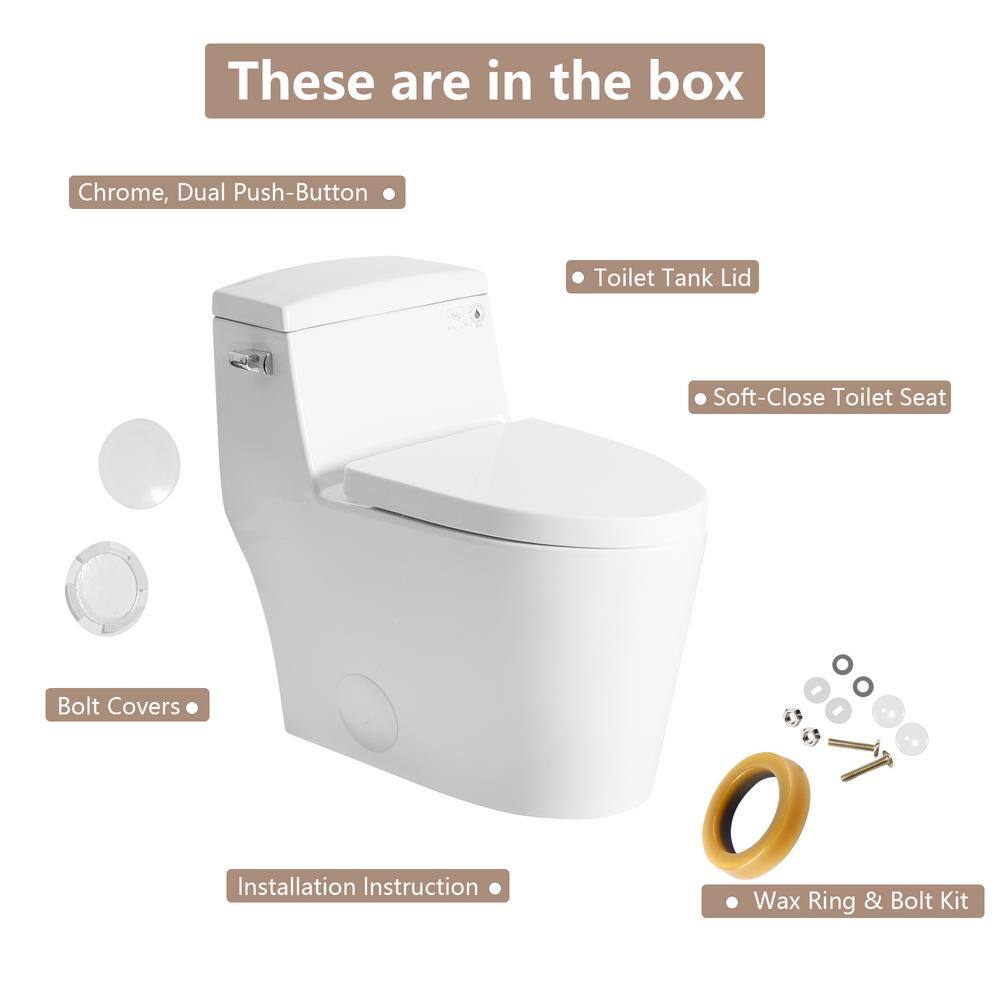 LORDEAR 12 in. Rough-In 1-Piece 1.281.1 GPF Single Flush Elongated Toilet in White Soft Close Seat Included MT80CL3