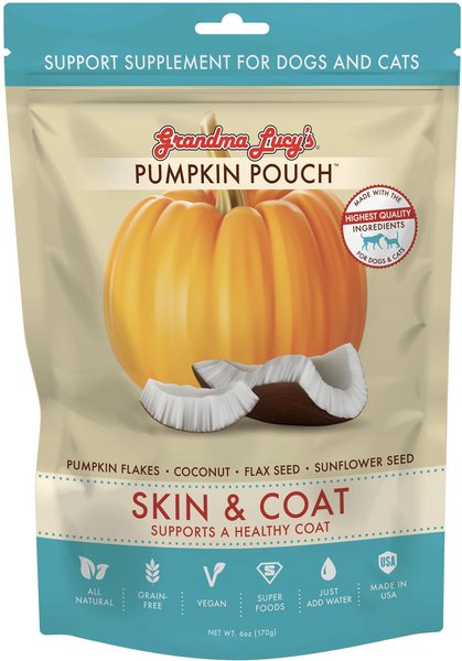 Grandma Lucy's Pumpkin Pouch Skin and Coat Freeze-Dried Dog and Cat Food Topper， 6-oz bag