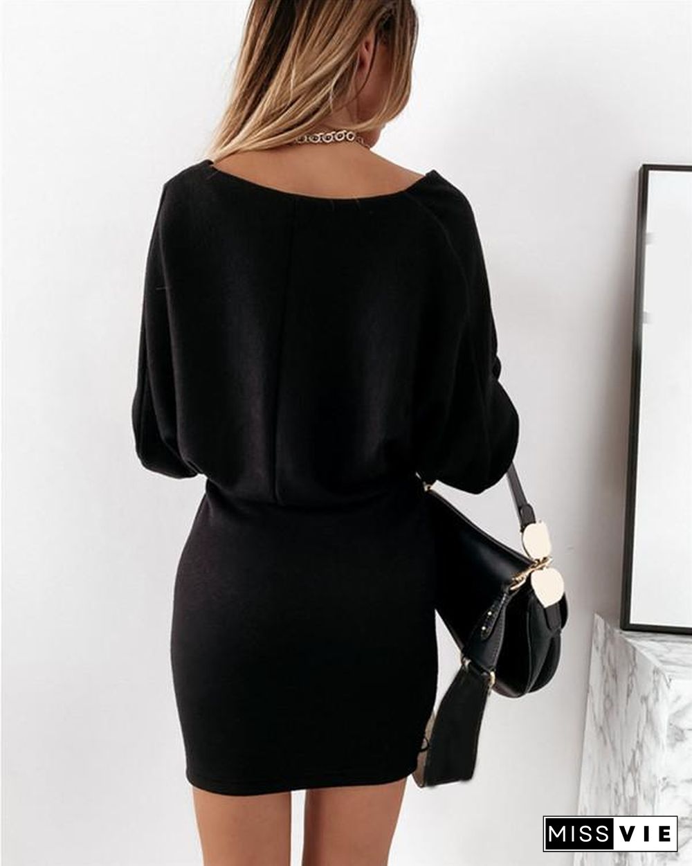 Solid Long Sleeves Bodycon Above Knee Little Black/Elegant Dresses