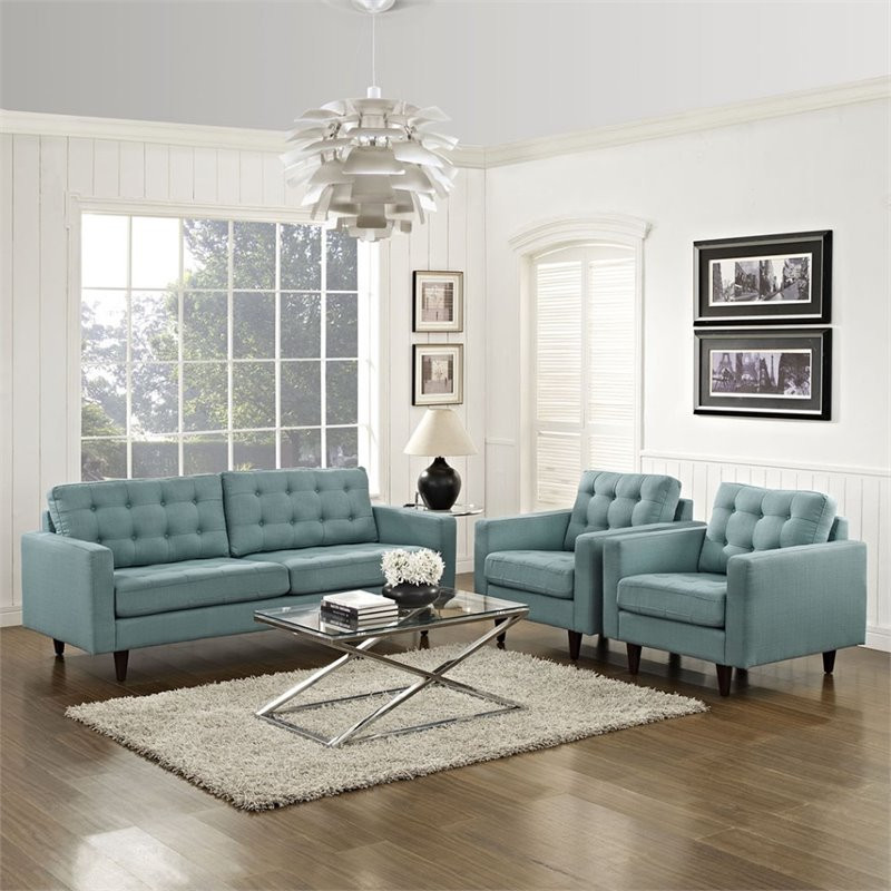 Modway Empress Modern Fabric 2 Piece Sofa Set in Laguna Blue   Midcentury   Living Room Furniture Sets   by Homesquare  Houzz