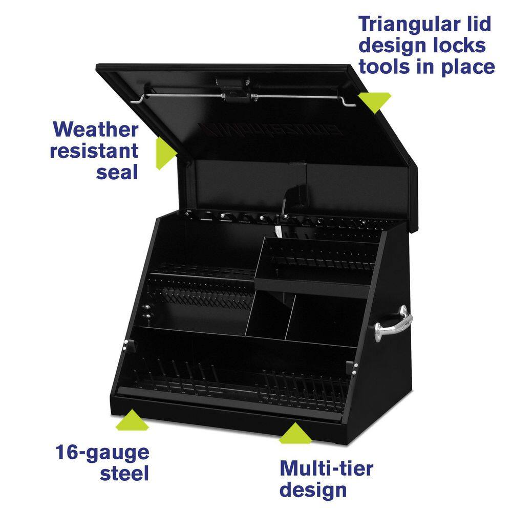 Montezuma 27 in. W x 18 in. D Portable Triangle Top Tool Chest for Sockets Wrenches and Screwdrivers in Black Powder Coat SE250B