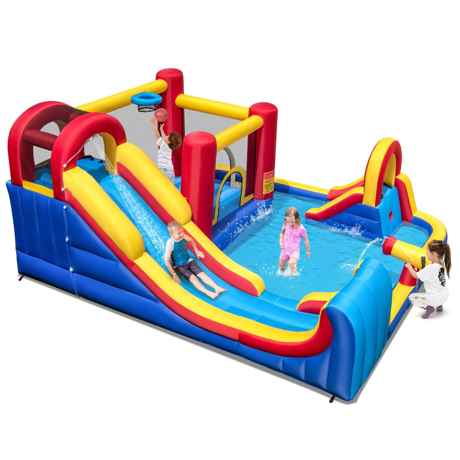 BOUNTECH Inflatable Water Slide, 7 in 1 Mega Waterslide Park Bounce House for Outdoor Fun w/Long Slide