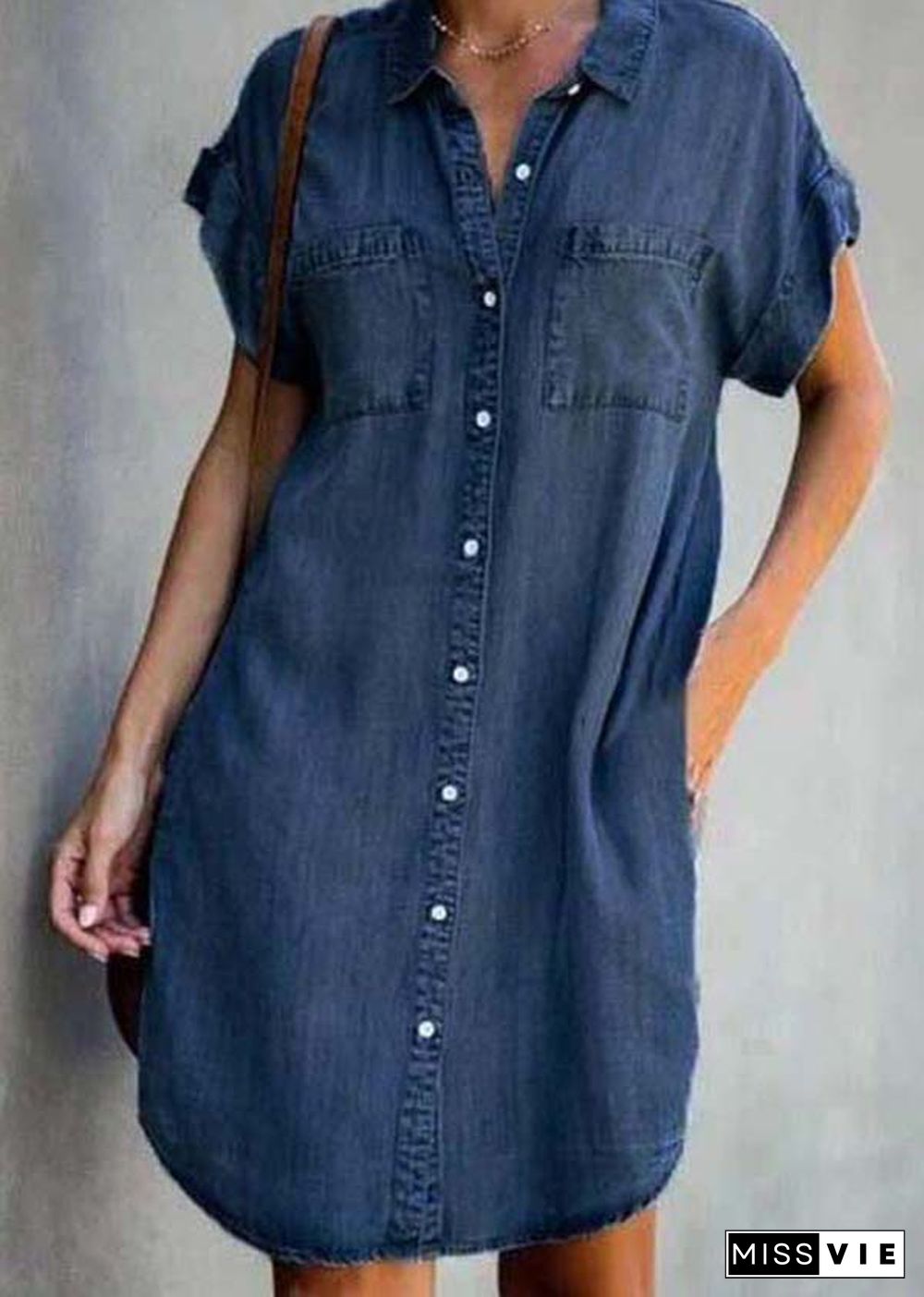 Diy Blue Peter Pan Collar Pockets Denim Shirt Dress Summer