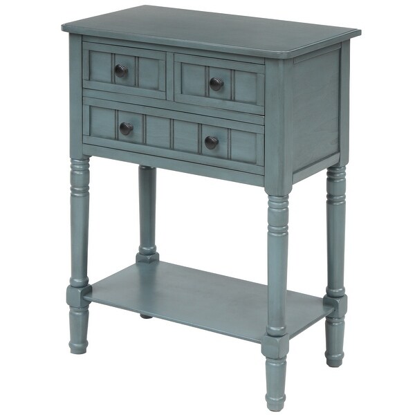 Navy Blue Wood Entryway Console Table with 3 Storage Drawers