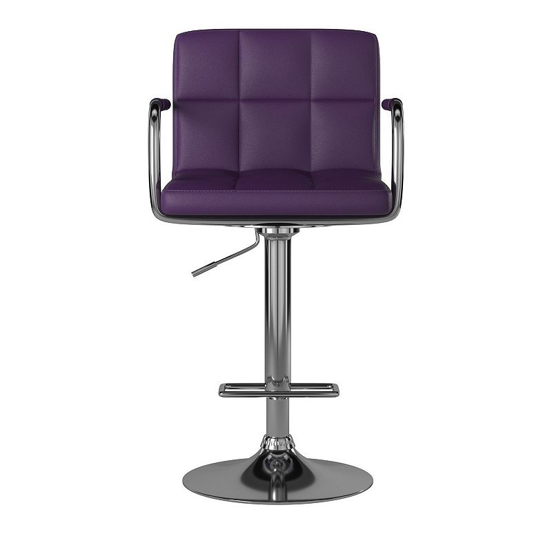 Leatherette Adjustable Bar Stool with Metal Tubular Support， Purple