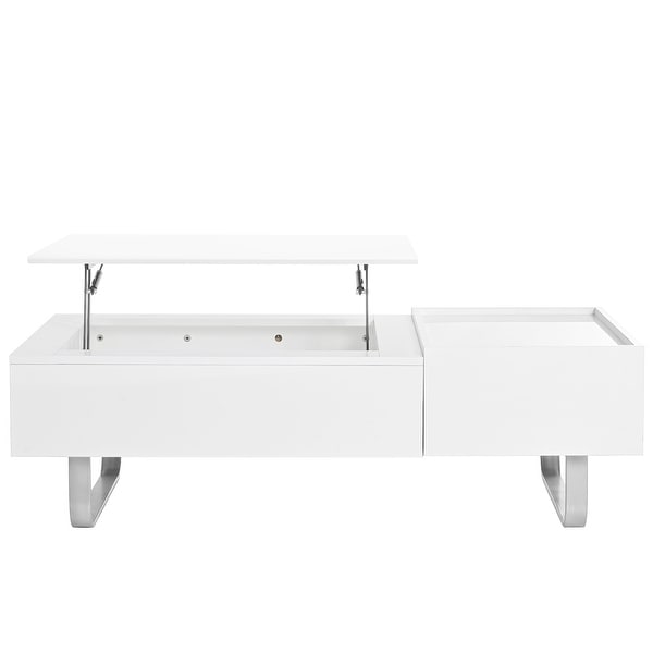 Modern Coffee Table with Lifted Tabletop and High-gloss Surface， Lift-top