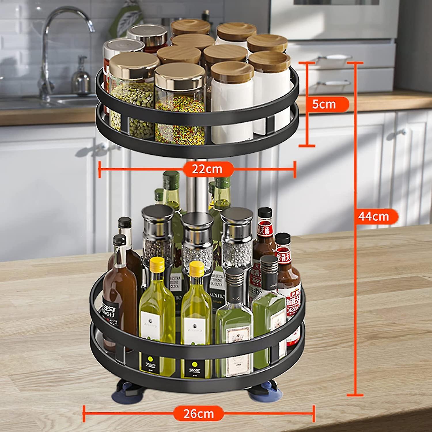 Spices Rack，2 Layer Turntable 360 Rotating Steel Condiment Holder Storage Seasoning Organizer For Kitchen Countertop Cupboard