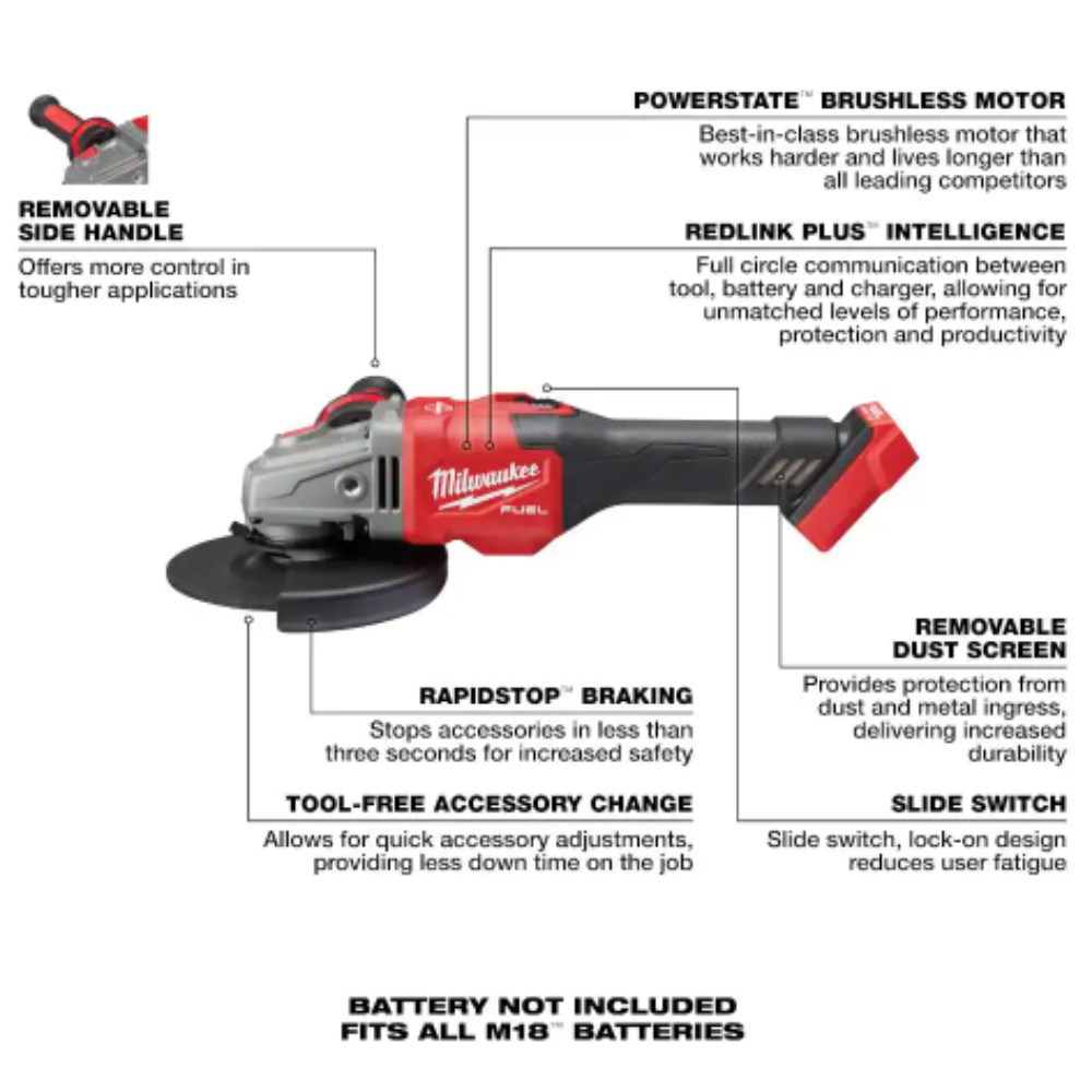 Milwaukee M18 FUEL 18V Lithium-Ion Brushless Cordless 4-1/2 in./6 in. Grinder with Slide Switch with Lock On (Tool-Only)