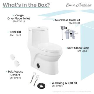 Swiss Madison Virage 1-piece 1.11.6 GPF Touchless Retrofit Dual Flush Elongated Toilet in Glossy White Seat Included SM-1TK118