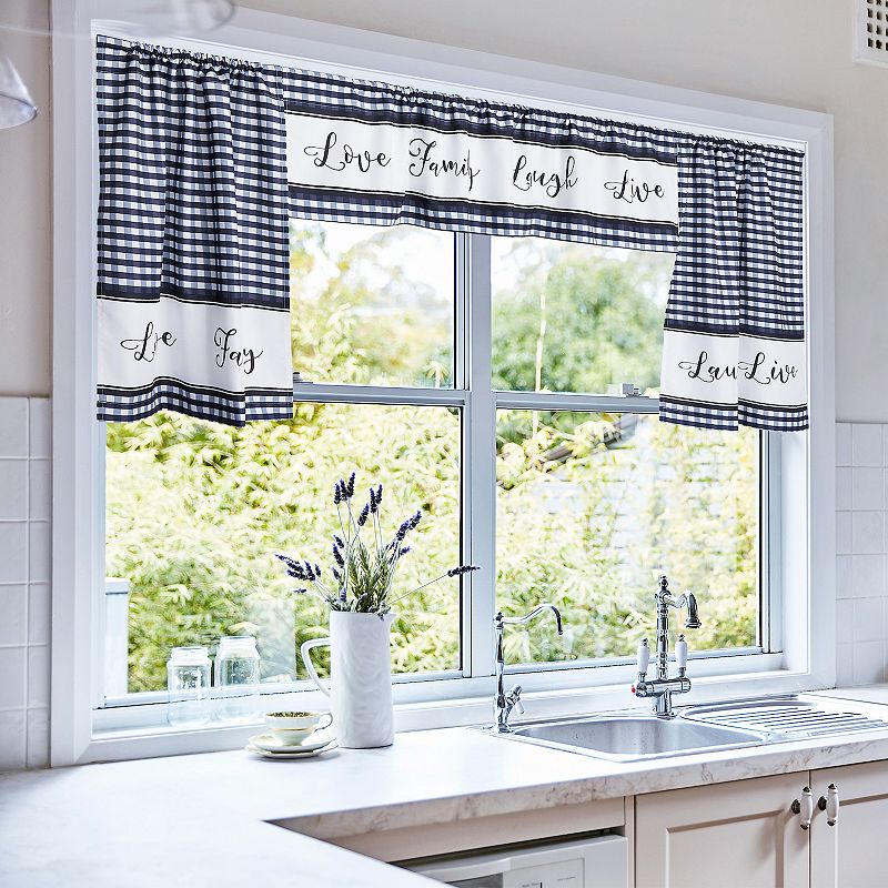 3 Piece Kitchen Curtains and Valances Set， 36 Inches Long for Window， Love Family Laugh Live (Black and White)