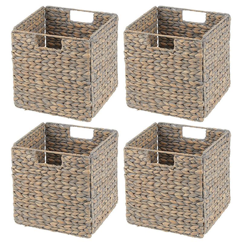 mDesign Woven Hyacinth Bin Basket Organizer with Handles - 4 Pack