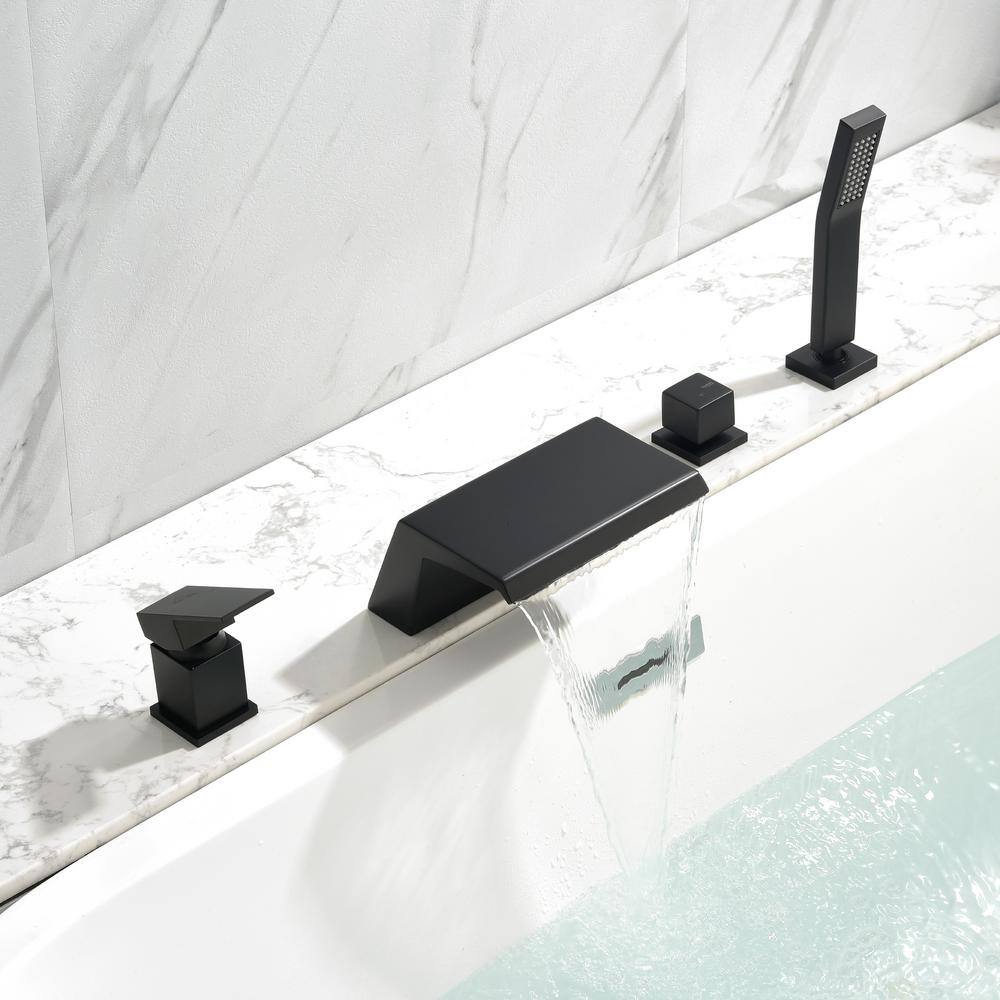 Boyel Living Single-Handle Tub Deck Mount Roman Tub Faucet with Hand Shower and Water Suply Hose in Matte Black SMD-1721B