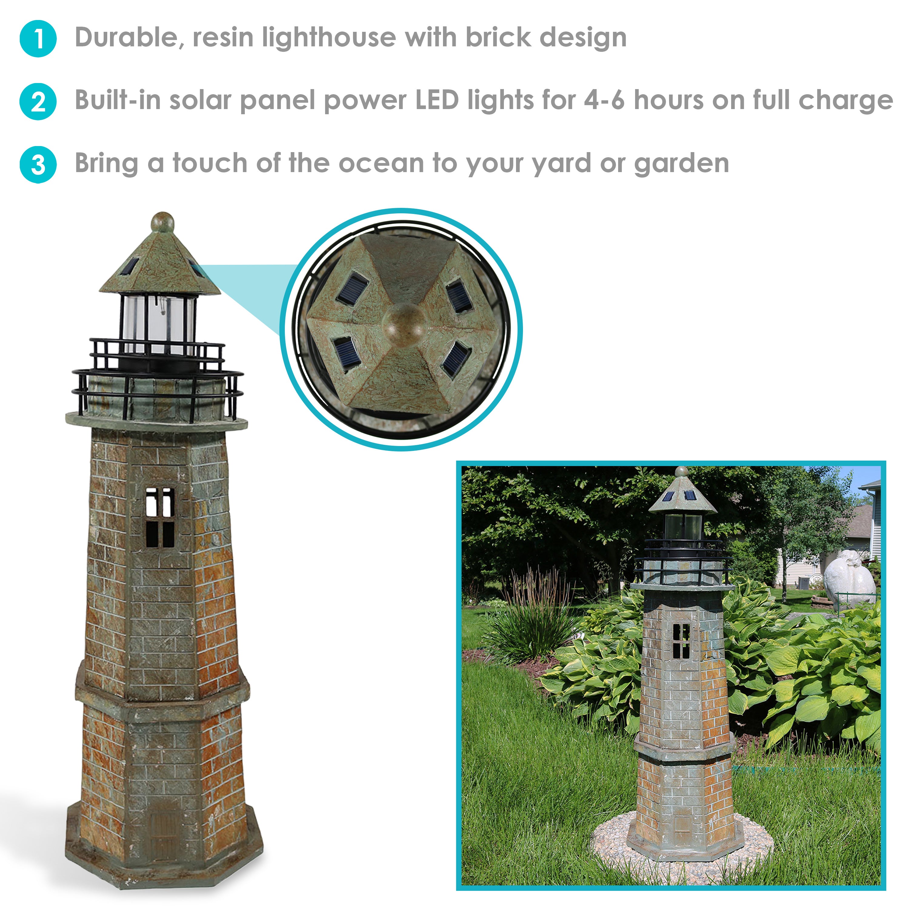 Sunnydaze Outdoor Backyard Garden Nautical Lighthouse Solar LED Pathlight Statue Figurine - 35