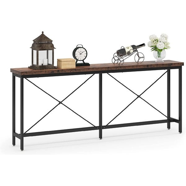 70.9'' Sofa Console Table Industrial Narrow Long Behind Couch Table for Living Room Hallway Entryway， Black Brown