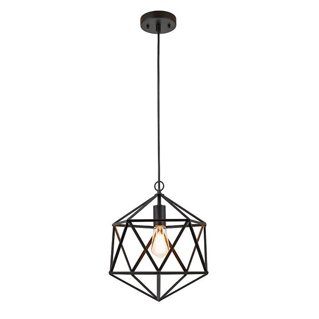 Metal Geometric Open Cage Mini Pendant Black Cresswell Lighting