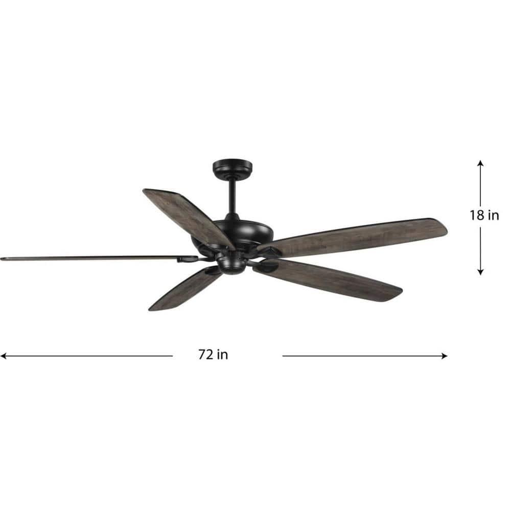 Progress Lighting Kennedale Collection 72 in 5Blade Rustic CharcoalMatte Black DC Motor Transitional Ceiling Fan