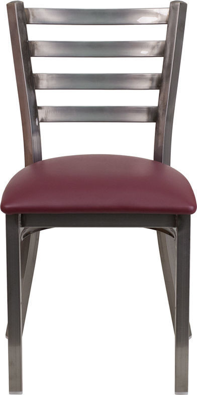 Clear Coated Ladder Back Metal Restaurant Chair  Burgundy Vinyl Seat   Contemporary   Dining Chairs   by Beyond Design  ampMore  Houzz