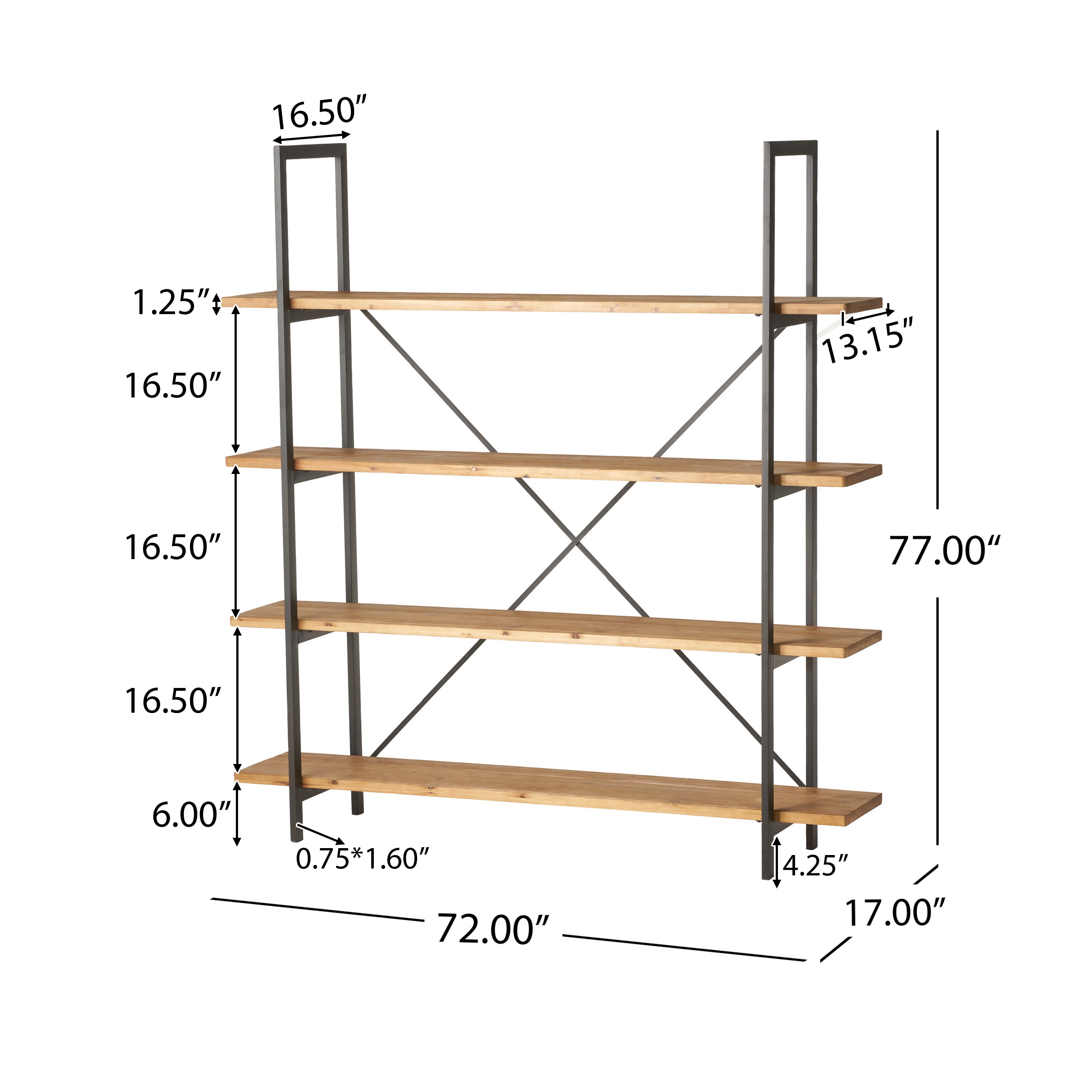 Elizabeth Industrial 4 Shelf Firwood Bookcase