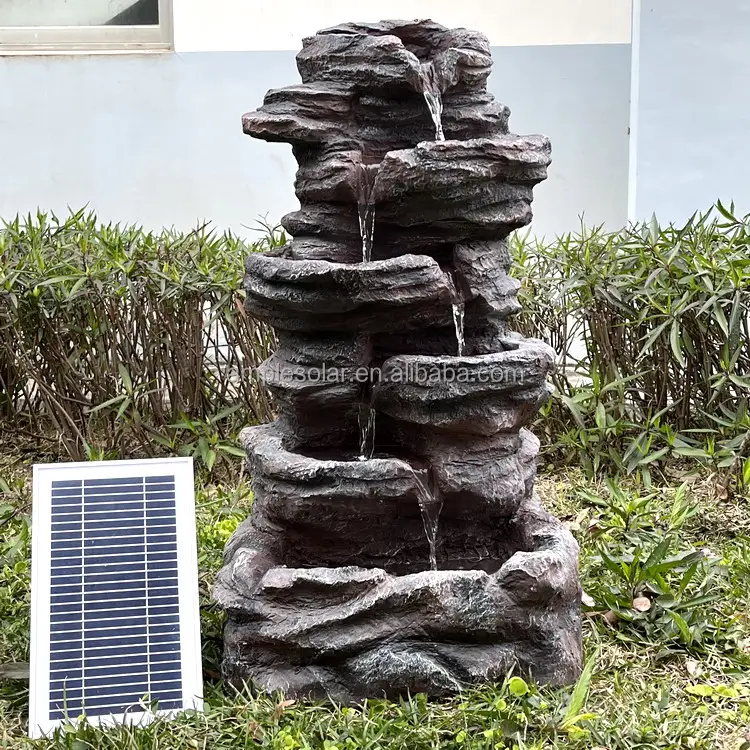 500LPH water flows rock garden stone water fountain cascading natural solar fountain