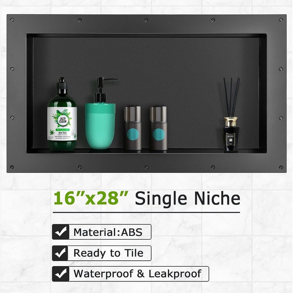 28 in. W x 16 in. H x 3.8 in. D Bathroom Shower Niche Ready for Tile Single Shelf for Shampoo  Toiletry Storage in Black