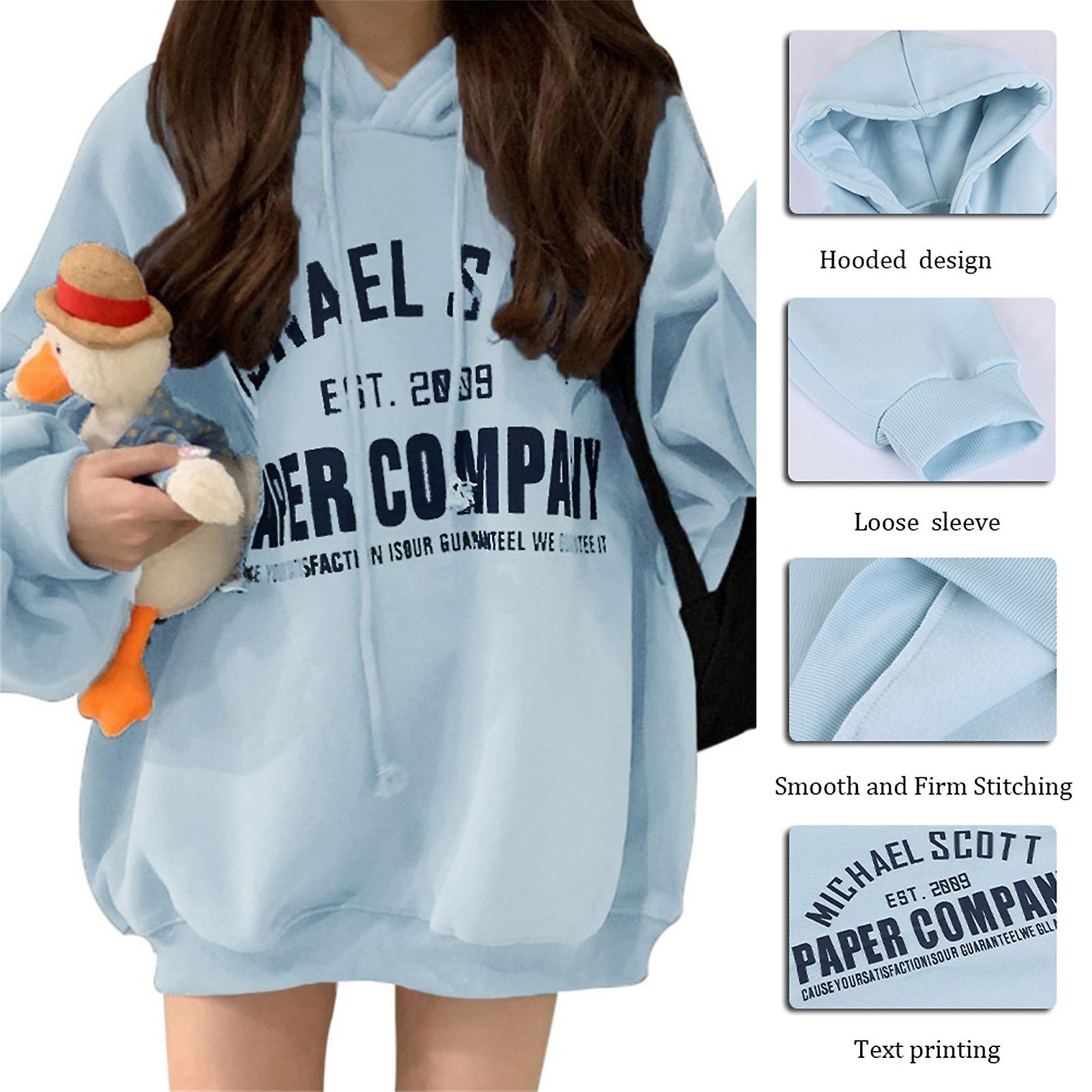 Women Casual Hoodies Long Sleeve Letter Printing Drawstring Pullover For Autumn Winter Blue Xxl