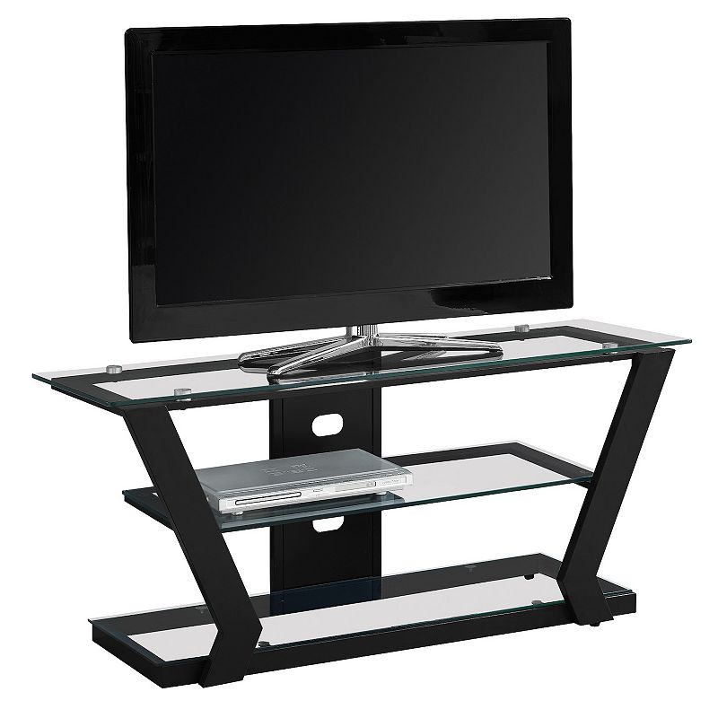 48 Black Contemporary Rectangular TV Stand with Tempered Glass