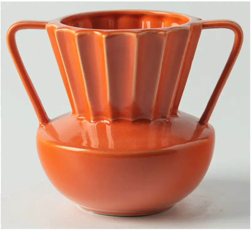 Orange Vase with Two Handles