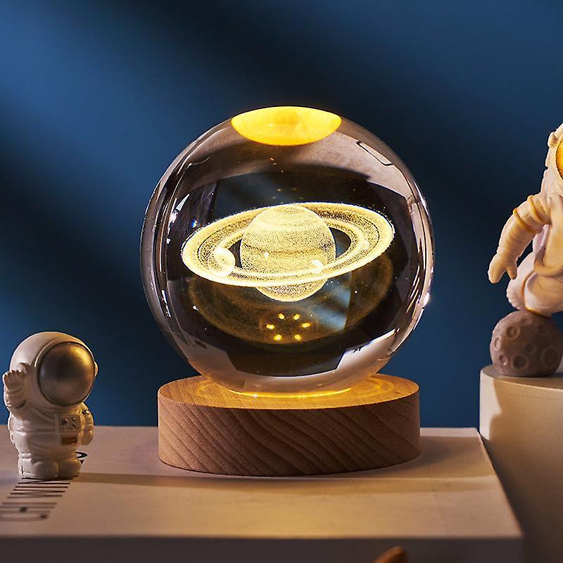 3D inner carved LED luminous crystal ball creative decoration8 cm crystal ball - Saturn