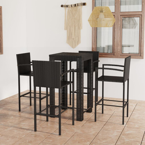 vidaXL Patio Bar Set with Armrest 5 Piece Poly Rattan Black Bistro Dining   Tropical   Outdoor Pub And Bistro Sets   by vidaXL LLC  Houzz