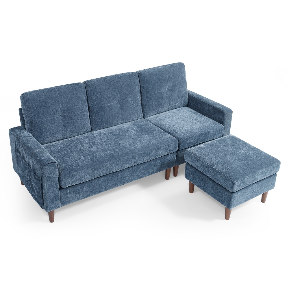 Chenille Convertible Sectional L shape Sofa Couch  3 Seats Sofa with Removable Cushions and Pocket  Rubber Wood Legs