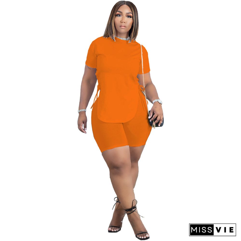 Short Sleeve Side Split T-shirt Top and Shorts Set