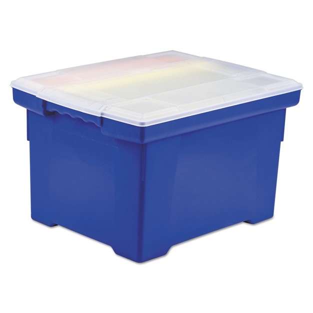 Storex Plastic File Tote Storage Box Letter legal Snap on Lid Blue clear 61554u01c