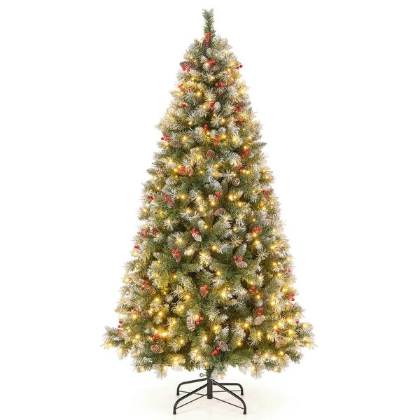 Holiday Hinged Christmas Tree with PVC Branch Tips，Warm White LED Lights