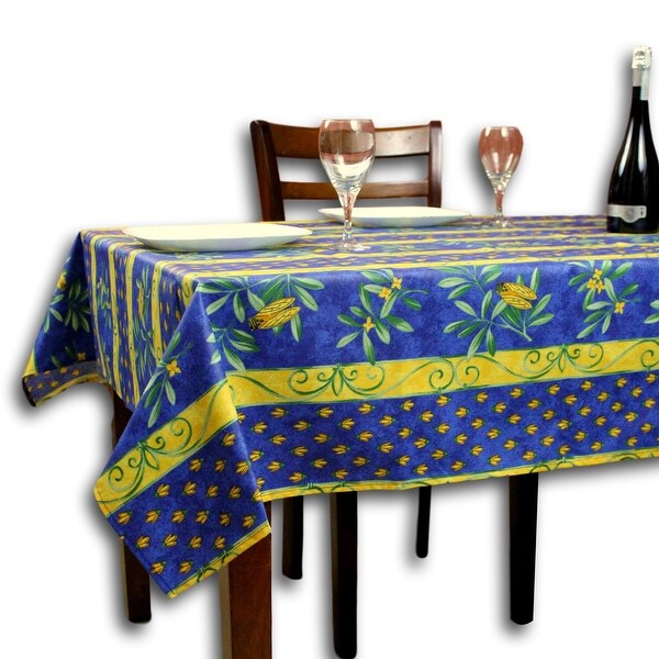 Wipeable French Spill Resistant Bees Print Acrylic Coated Tablecloth