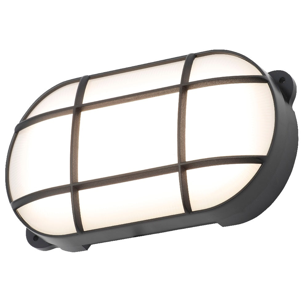 Britalia BRCZ-34027-BLK LED Black & White Diffuser Outdoor Oval Grille Bulkhead Wall Light 21cm