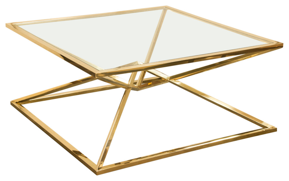 40 quot40 quotSquare Glass Coffee Table Stainless Steel Gold Frame   Contemporary   Coffee Tables   by Sideboards and Things  Houzz