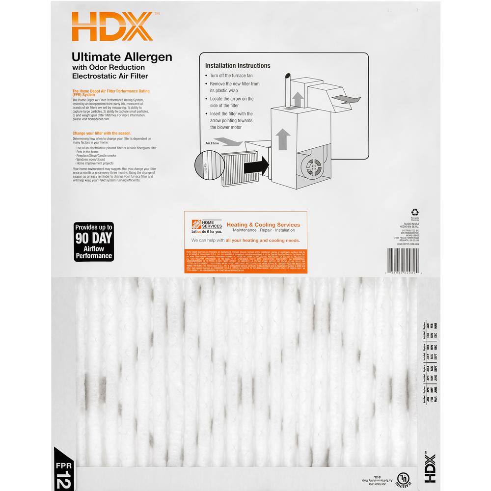 HDX 24 in. x 30 in. x 1 in. Elite Allergen Pleated Air Filter FPR 12 61201.012430