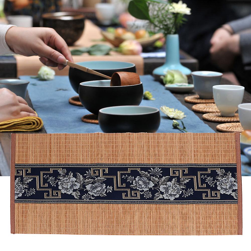 Classical Style Tea Set Bamboo Mat Tea Table Runner Decoration Tea Ceremony Accessories <br>navy Blue 30x60cm