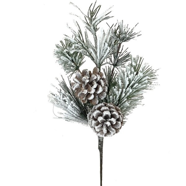 Snowy Pine Pick With Pine Cones Faux Plants And Trees