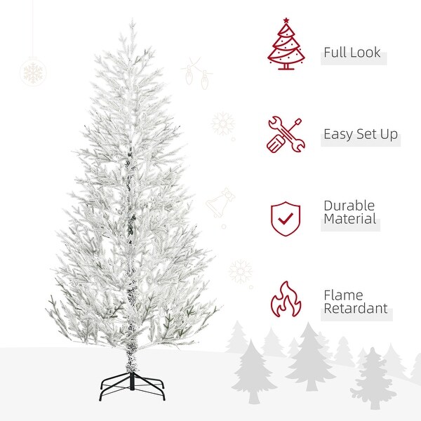 HOMCOM 7 ft. Flocked White Christmas Tree with Stand