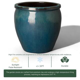 Emissary 15 in. D x 15 in. H Teal Ceramic Round Planter with Drainage Hole 12040TL-1