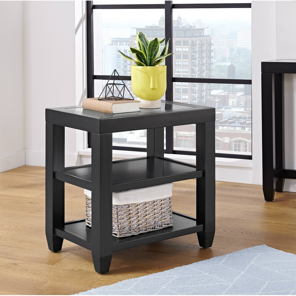 Cordero Wood and Glass Top 16 Inch Wide Chairside End Table with Shelf Storage