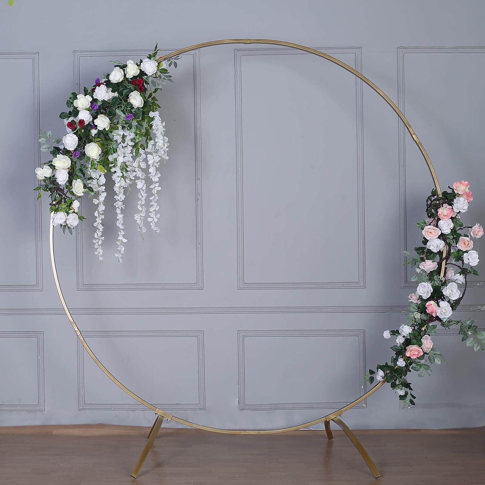 Heavy Duty Gold Metal Round Wedding Arch Photo Backdrop Stand 7.5ft