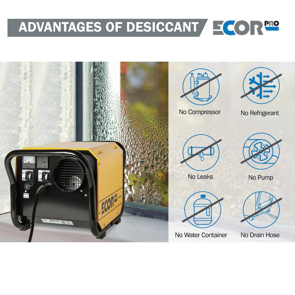 Ecor Pro 150 Pint Portable Industrial Desiccant Dehumidifier for Basement Crawl Space Whole House and Warehouses - Yellow EPD150