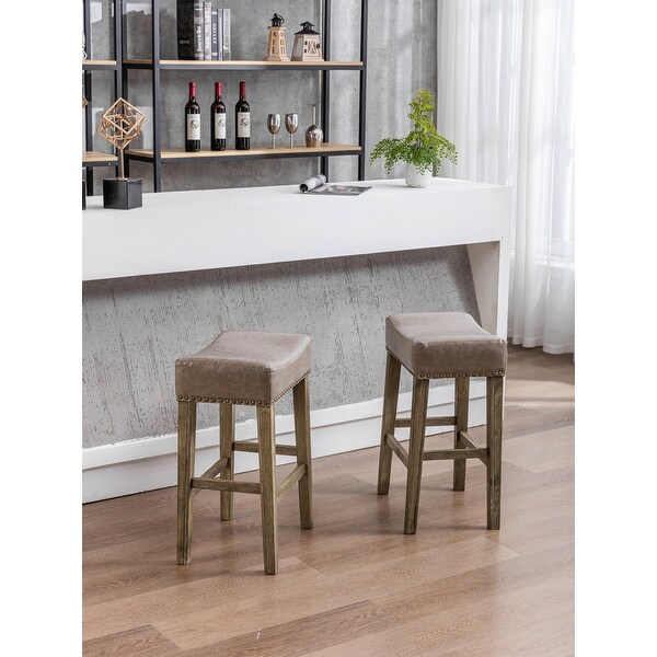 Bar Stools for Kitchen Counter Backless Faux Leather Stools(26 Inch， Set of 2)